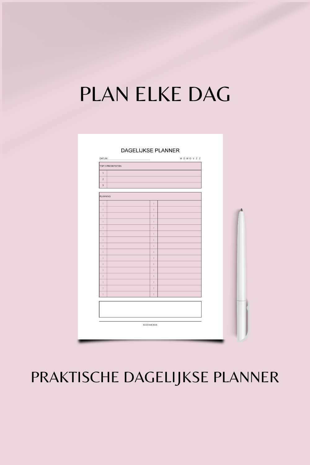 Dagelijkse Planner (printable) - Roze