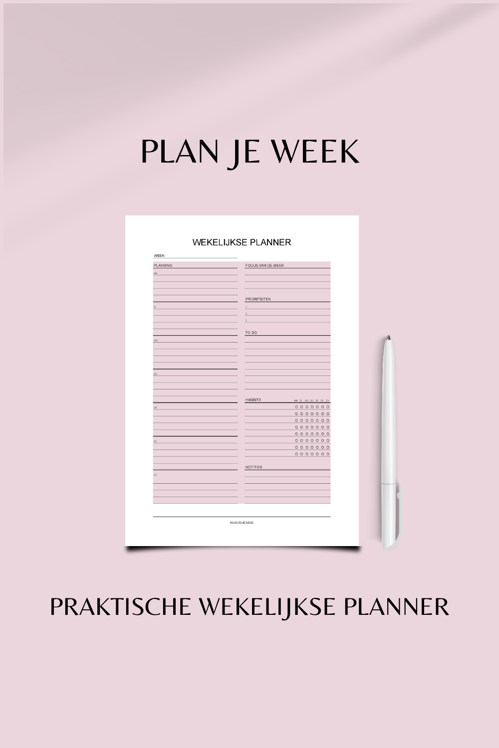 Wekelijkse Planner (printable) - Roze