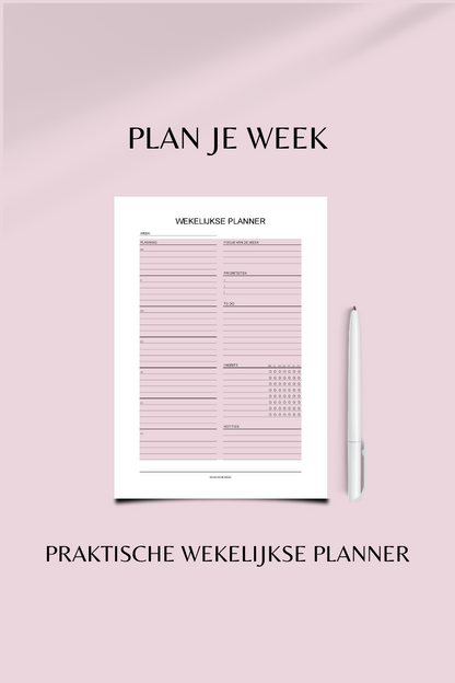 Wekelijkse Planner (printable) - Roze