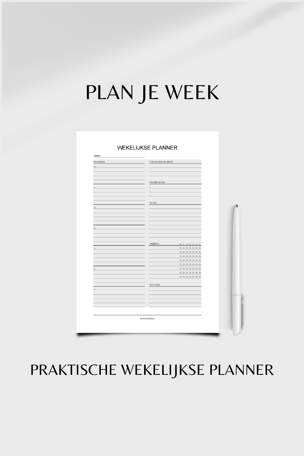 Wekelijkse Planner (printable) - Grijs