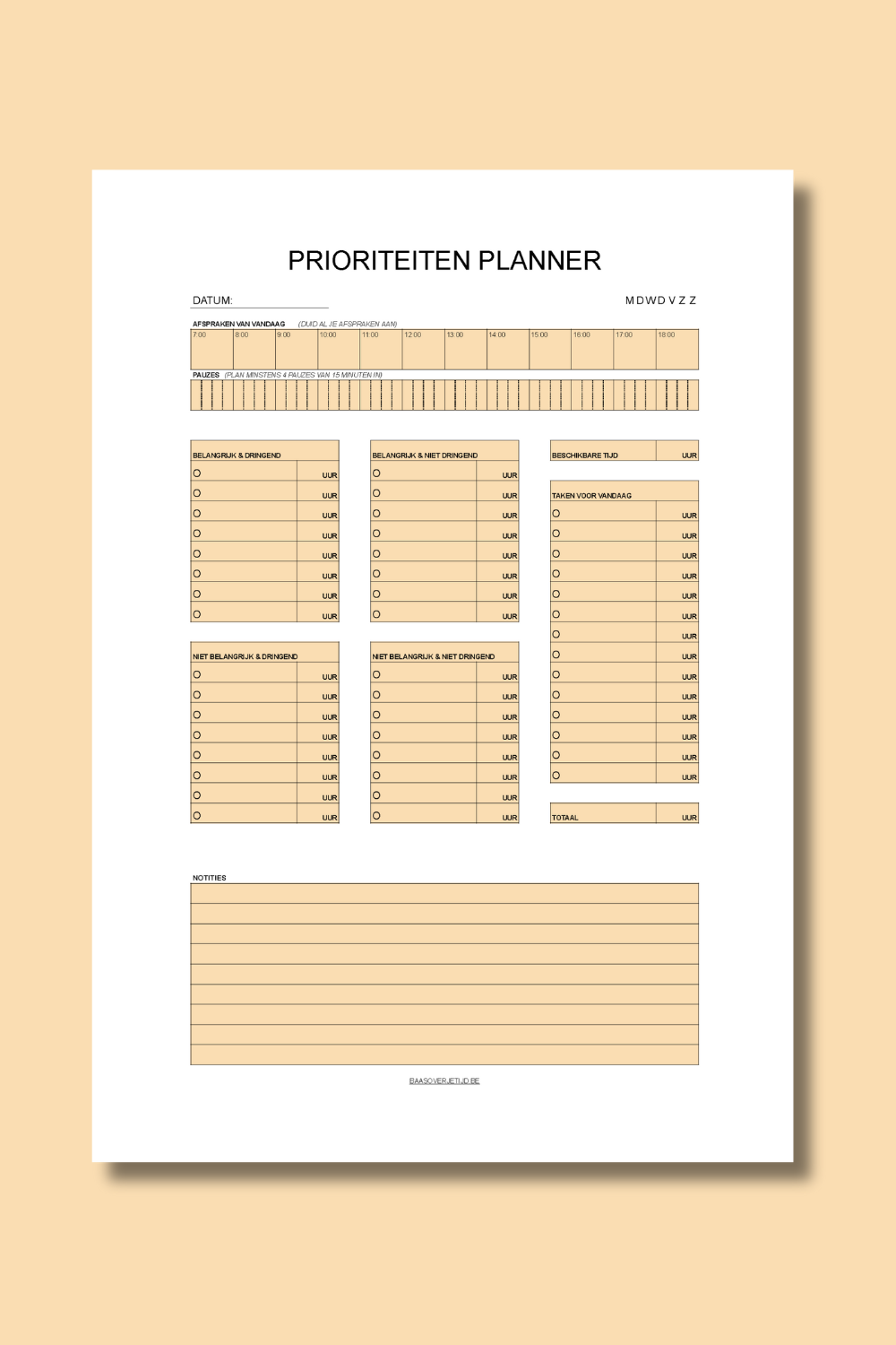 Prioriteitenplanner (printable) - Oranje