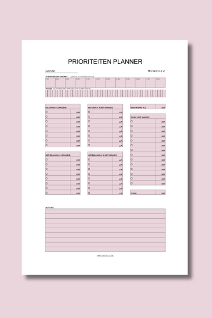 Prioriteitenplanner (printable) - Roze