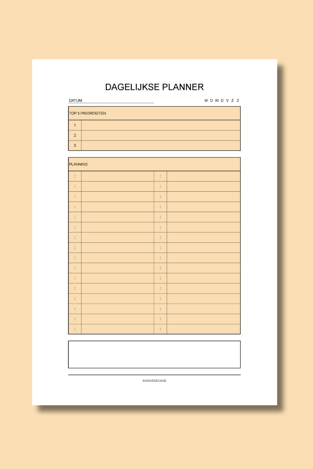 Dagelijkse Planner (printable) - Oranje