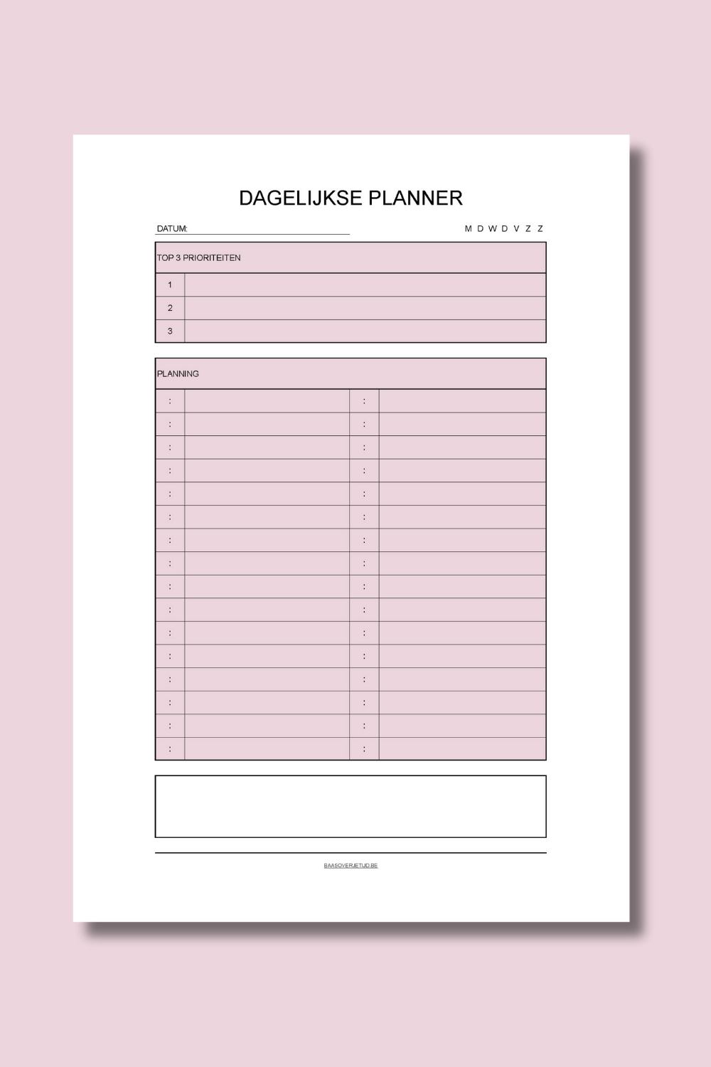 Dagelijkse Planner (printable) - Roze