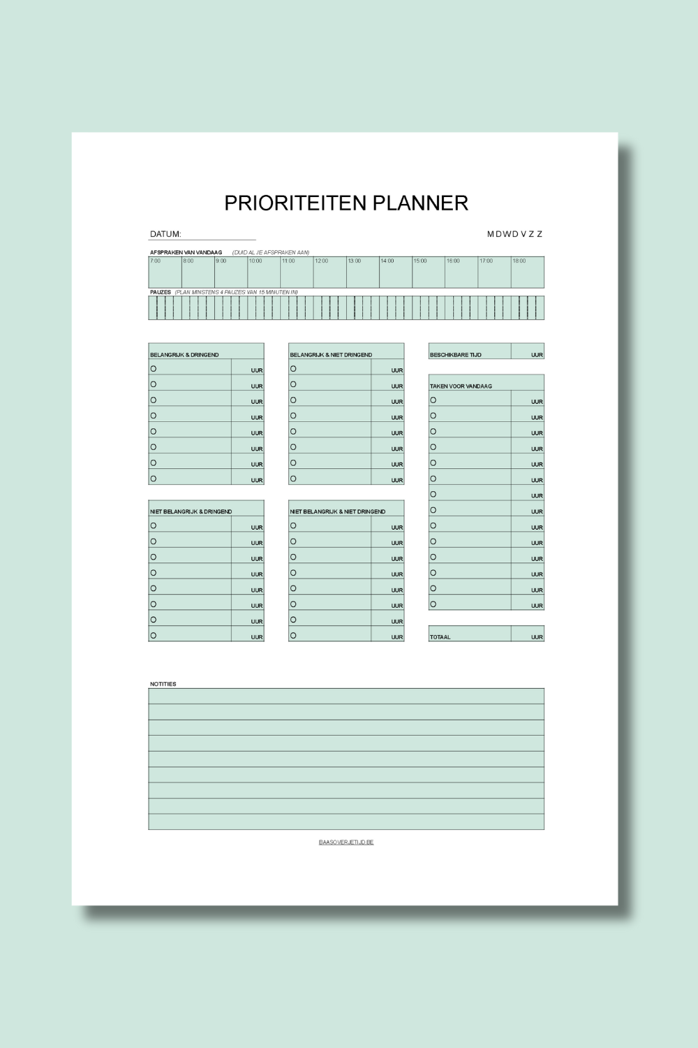 Prioriteitenplanner (printable) - Groen