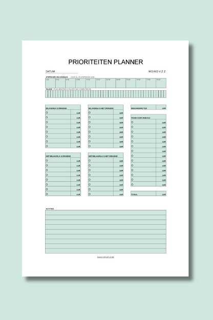 Prioriteitenplanner (printable) - Groen