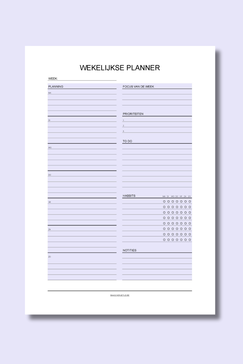 Wekelijkse Planner (printable) - Blauw