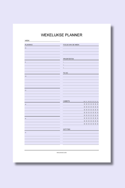 Wekelijkse Planner (printable) - Blauw