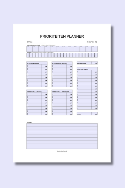 Prioriteitenplanner (printable) - Blauw