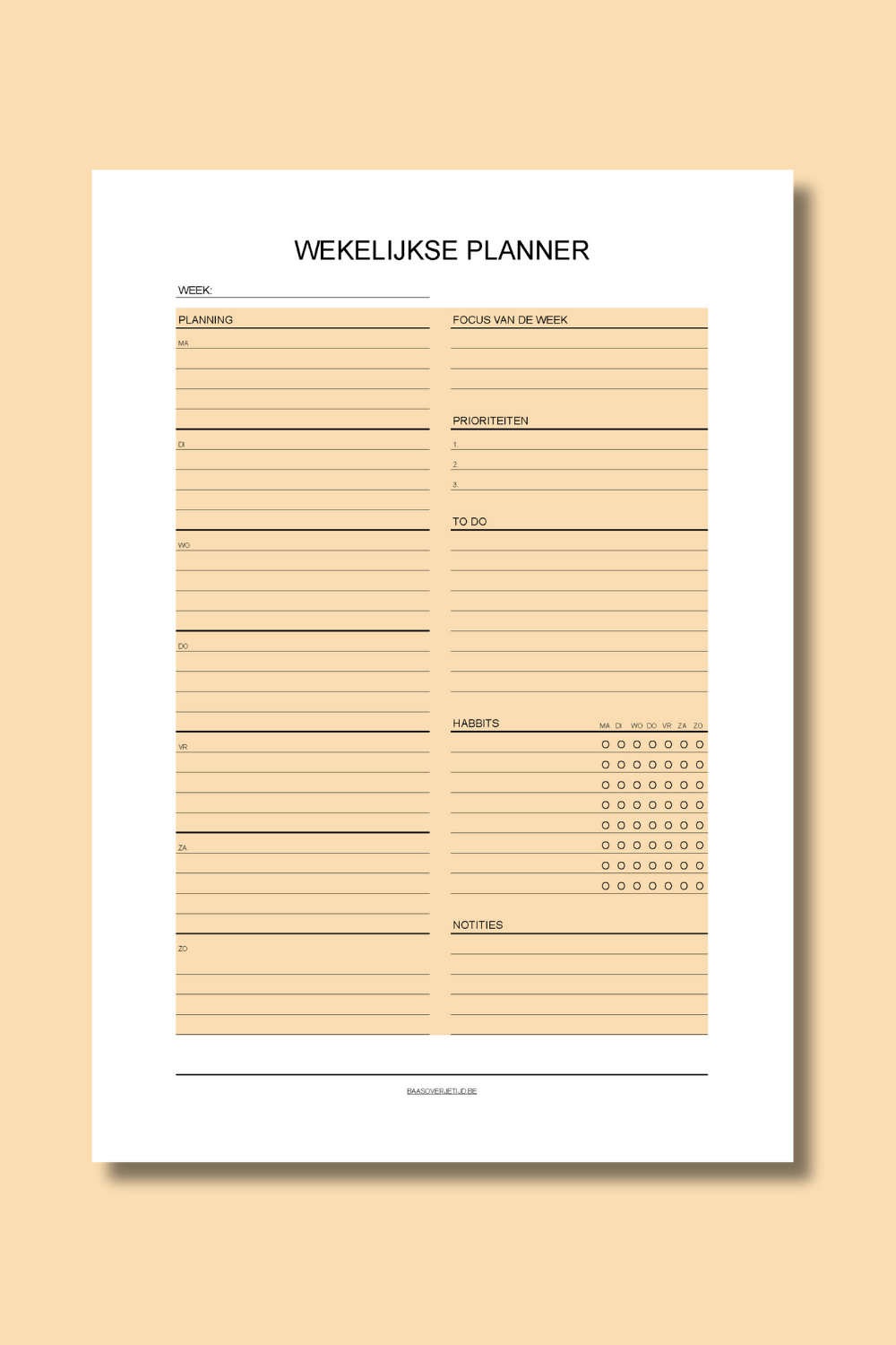 Wekelijkse Planner (printable) - Oranje