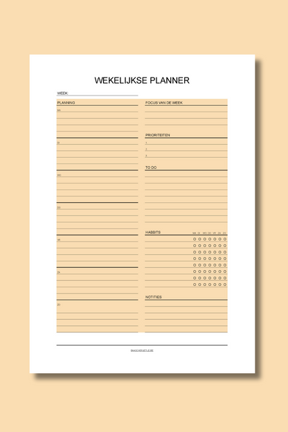 Wekelijkse Planner (printable) - Oranje