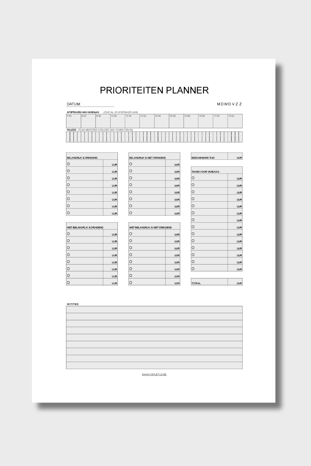 Prioriteitenplanner (printable) - Grijs